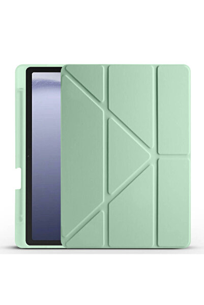 HTstore Galaxy Compatible Tab A9 Case Zore Tri Folding With Pen Compartment Stand Case-Light green