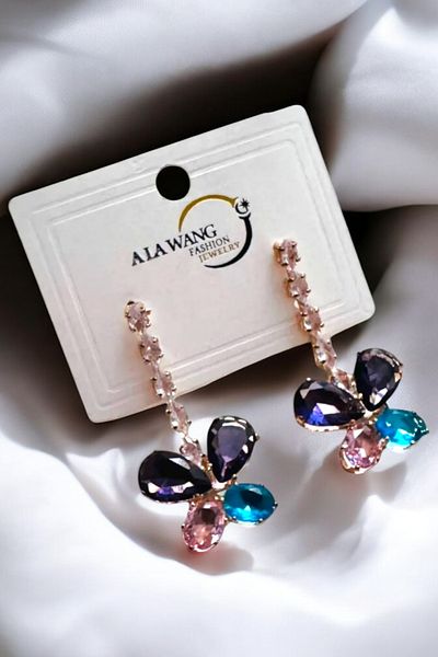 PETEK AKSESUAR 4 Cm Wide Pastel Rainbow - Zircon Stone Detailed Stylish Earrings