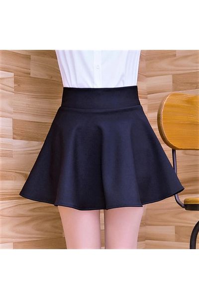 NSMLİFE Fusta evazată din satin bleumarin pentru femei