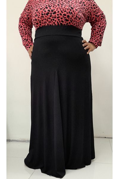 Mertcan Butik Μαύρη φούστα βισκόζης από χτενισμένο βαμβάκι με ελαστικό μεσαίο γονάτο και μέση