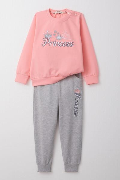 Breeze Kız Bebek Eşofman Takım Prenses Yazı Nakışlı 9 Ay-3 Yaş, Pembe