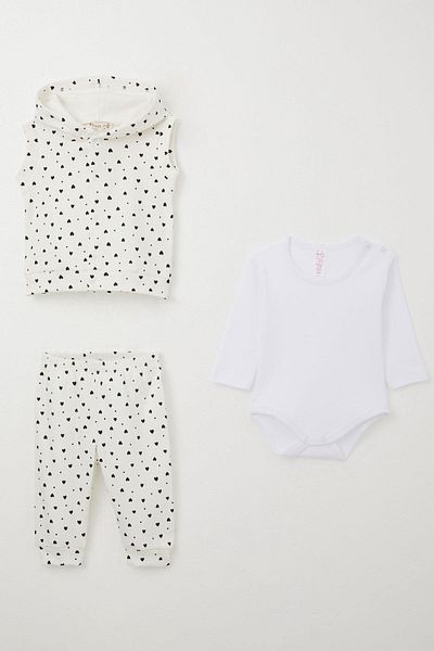 Breeze Baby Girl Bodysuit 3 Piece Set with Tiny Heart Pattern 4 Months-1 Years, White