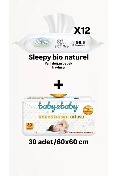Sleepy Bio Natural Towel 12 Pack (12X40:480 Sheets) Baby Baby Diaper Cover 1 Pack (30 Pieces)