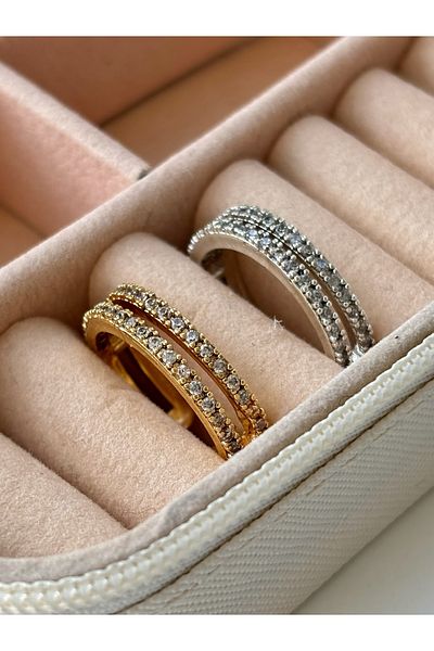 Ressia Double Row Zircon Stone Steel Ring