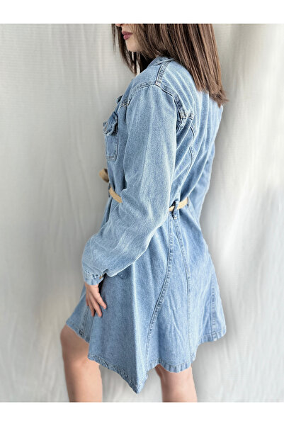 sielta Rochie de damă, albastru deschis, cu buzunare, mini blugi din denim