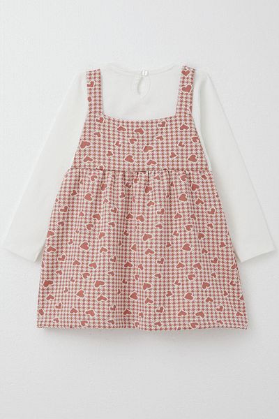 Breeze 1.5-5 Years Old Girls' Dress - Long Sleeve, Sweetheart and Houndstooth Print, Tile