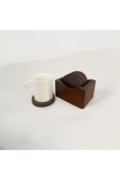 Decorative Wooden Round Coaster 5pcs Chestnut