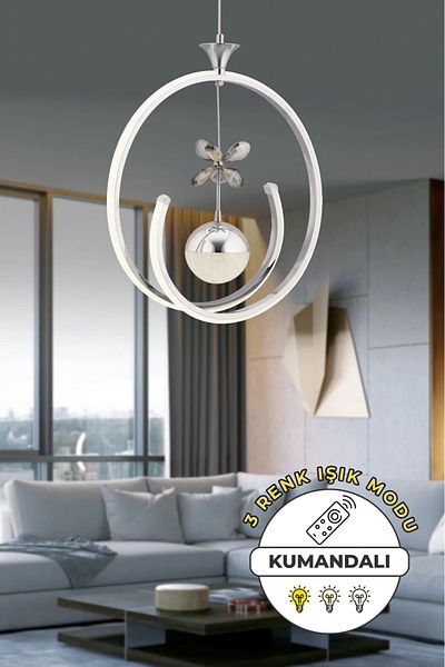 VENON Modern Coated Pendant Lamp Led Chandelier Living Room Chandelier with 3 Color Light Features with Lion Remote Control