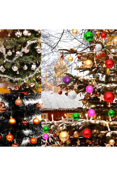 hediyeofisi Christmas Tree Ornament 3cm Glittery and Shiny Little Cici Ball Tree Ornament 24pcs