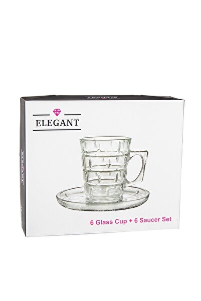 Elegant Clear glass tea set of 6 teacups and 6 saucers with gold line decor