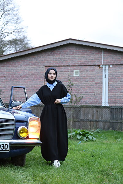 ilmek Kadın Gömlek Garnili Triko Elbise Siyah