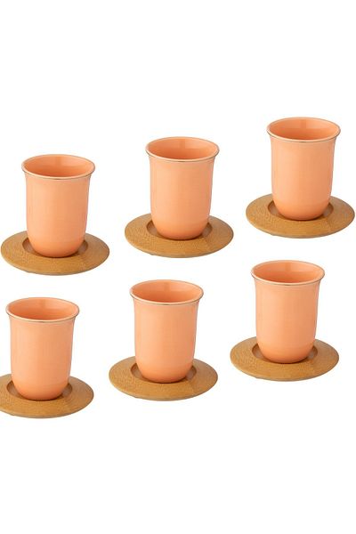 Dania A set of porcelain cups and wooden saucers for tea and espresso