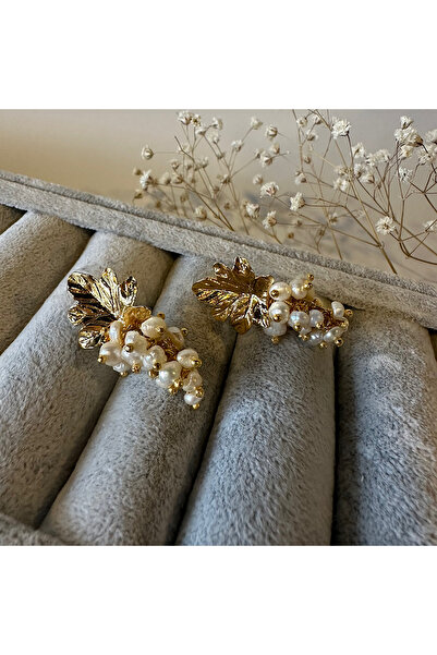 Jewstone Accessories Yaprak Model Salkım İnci Küpe