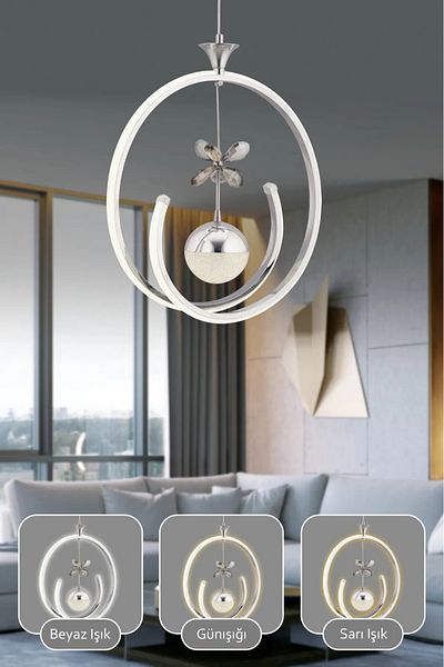VENON Modern Coated Pendant Lamp Led Chandelier Living Room Chandelier with 3 Color Light Features with Lion Remote Control
