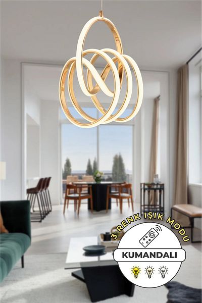 VENON Turn Controlled 3 Color Light Featured Modern Coated Pendant Lamp Led Chandelier Living Room Chandelier