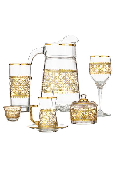 Dania 76-Piece Crystal Set Turkish Gold Laser Engraving