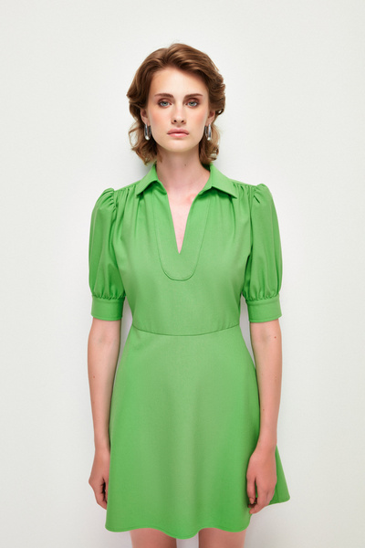 adL Erkek Yaka Balon Kollu Mini Elbise