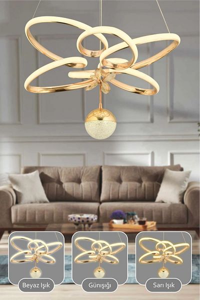VENON Felix Controlled 3 Color Light Featured Modern Gold Plated Pendant Lamp Led Chandelier Living Room Chandelier