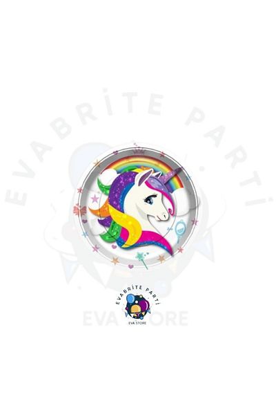 Evabrite Unicorn Themed Cardboard Plate Set 8 Pieces - Birthday Party Set Supplies