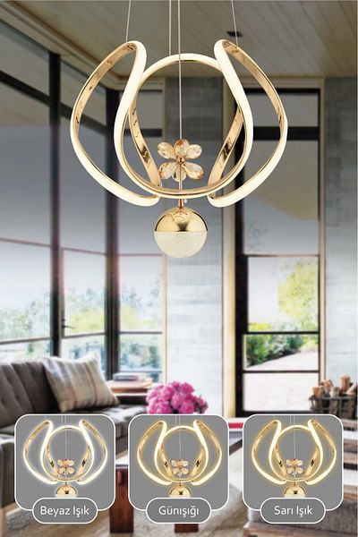 VENON Buket Controlled 3 Color Light Featured Modern Coated Pendant Lamp Led Chandelier Living Room Chandelier