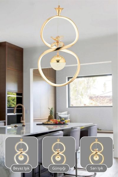 VENON Eternity Gold Controlled 3 Color Light Featured Modern Finish Pendant Lamp Led Chandelier Living Room Chandelier