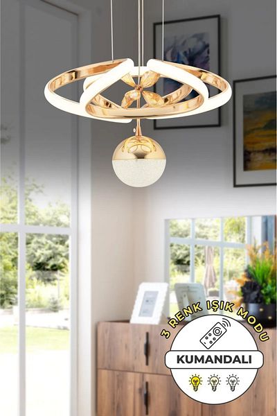 VENON Alpha Controlled 3 Color Light Featured Dimmer Gold Plated Pendant Lamp Led Chandelier Living Room Kitchen Chandelier