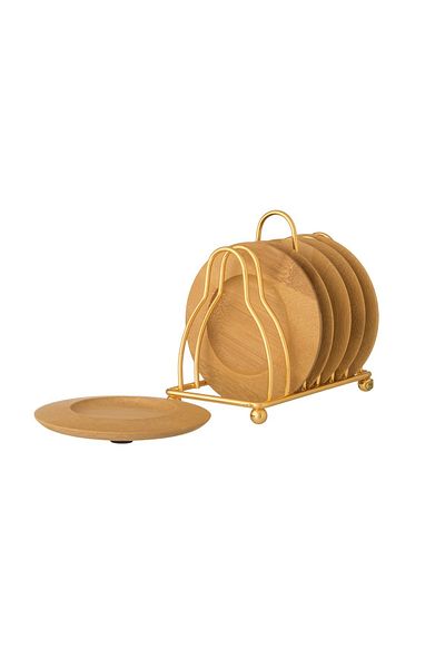 Dania A set of wooden plates with a metal stand, 6 pieces, plate size 12 cm