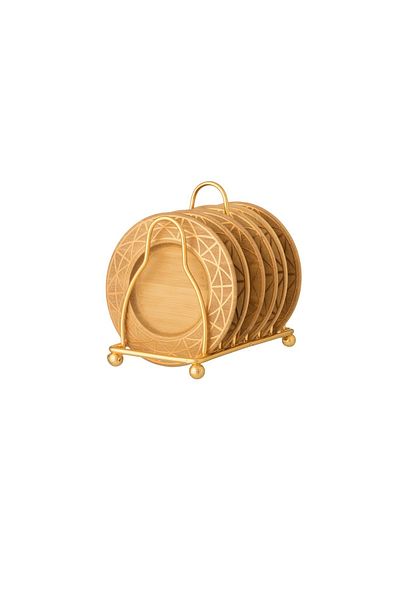 Dania A set of wooden dessert plates with a metal stand, 6 pieces, plate size 12 cm