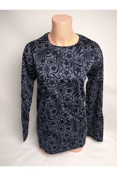YAŞAR TRİKO Tricou de damă, albastru bleumarin, cu decolteu, cu mânecă lungă, cu fante laterale, din bumbac pieptănat Lizy Mother sezonier