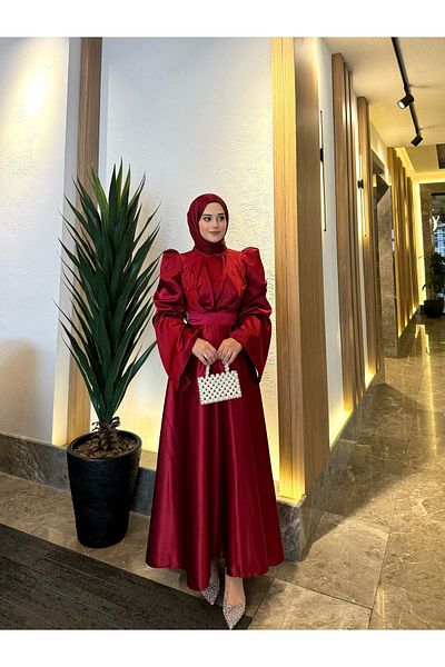 By Atelier Βουργουνδία Bera Hijab βραδινό φόρεμα