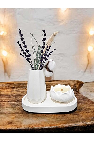 DNZ DEKOR Σετ Βάζο με Αποξηραμένα Λουλούδια Πάμπας και Κηροπήγιο Λωτού