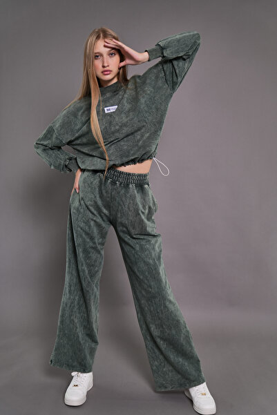 PONÇİK Γυναικείο Σετ Φόρμας 2 Τεμαχίων - Με Τσέπες και Κορδόνι στη Μέση HAKİ2...