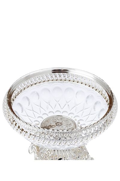 Dania Crystal serving bowl with silver metal decor for desserts and decoration