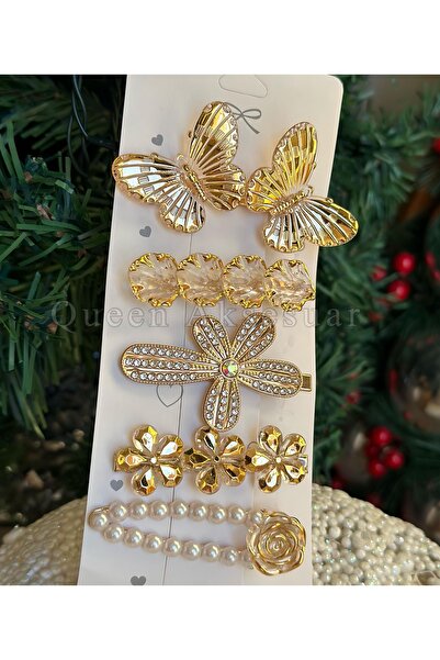 Queen Nelly Luksuzni metalni set od 5 delova - Sa kamenčićima sjajna zlatna p...