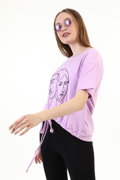 PONÇİK Tricou de damă cu broderie liliac - 20085