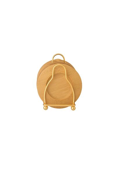 Dania A set of wooden plates with a metal stand, 6 pieces, plate size 12 cm