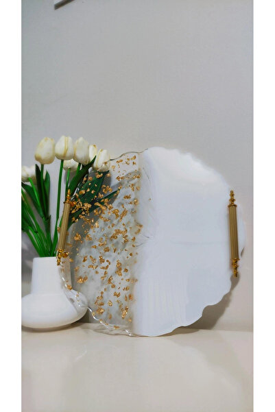 epoksi Gold-beyaz altın varaklı tepsi