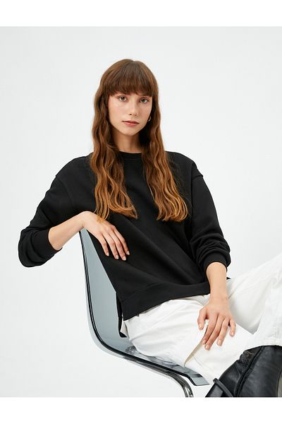 Koton Rundhals-Sweatshirt Basic Langarm gerippt
