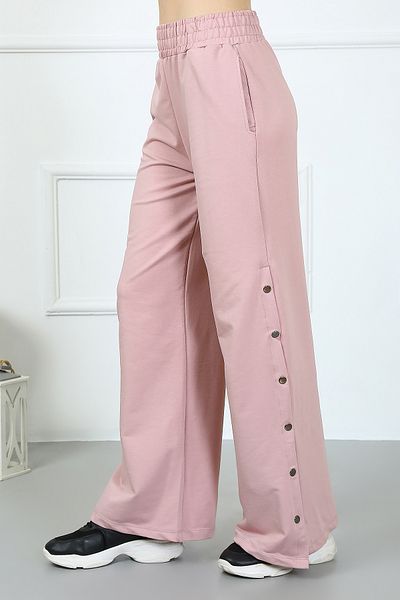 PONÇİK Wide Leg and Pocket Women's Combed Cotton Trousers 23529 - Dried Rose