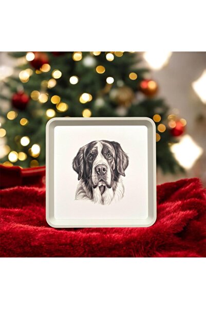 Yuva Concept Dog Patterned Tray - 32 X 32 cm - White Tray - Presentation Tray