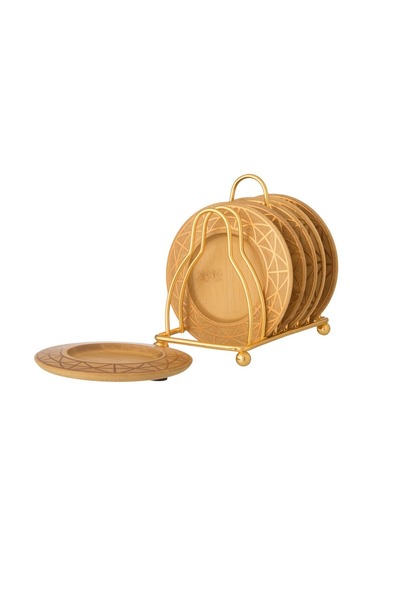 Dania A set of wooden dessert plates with a metal stand, 6 pieces, plate size 12 cm