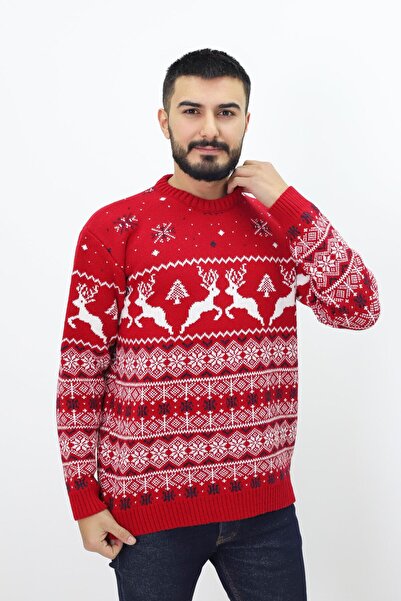 KURGAN TEKSTİL Ανδρικό πλεκτό πουλόβερ με μακρυμάνικο πρωτοχρονιάτικο λαιμόκοψη