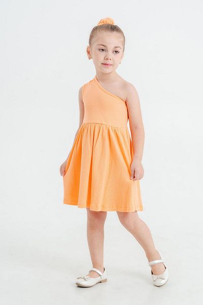 Magu Girl's Cotton Orange One Shoulder Dress