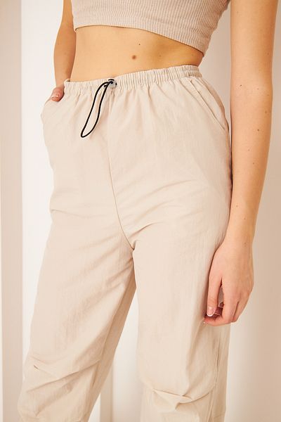 PONÇİK Women's Parachute Fabric Trousers Ecru
