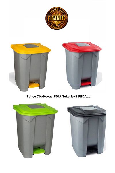 figanlar ambalaj 50 Lt Bidirectional Lid Pedal Wheel Garbage Bucket