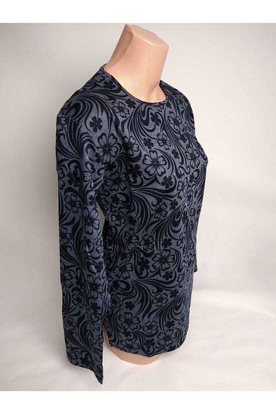 YAŞAR TRİKO Tricou de damă, albastru bleumarin, cu decolteu, cu mânecă lungă, cu fante laterale, din bumbac pieptănat Lizy Mother sezonier