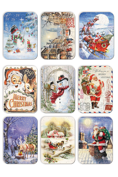 Mia Pera 9lu Simli Yılbaşı Kartpostal Seti Yeniyıl Postcard Christmas Noel Kardan Adam Noel Baba Nostalji