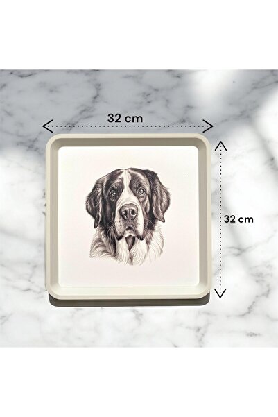 Yuva Concept Dog Patterned Tray - 32 X 32 cm - White Tray - Presentation Tray