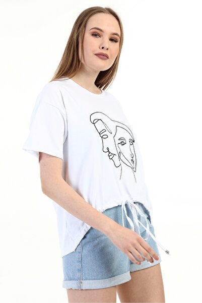 PONÇİK Tricou alb brodat pentru femei 20085