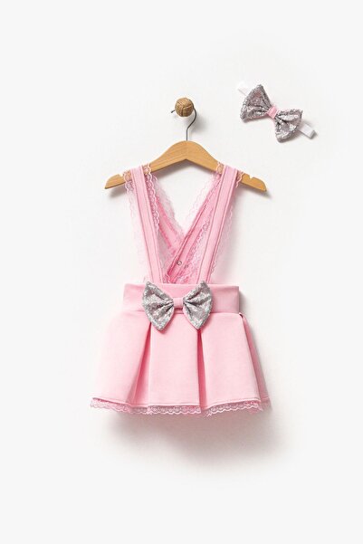 Magu Kız Çocuk Dalgıç Kumaş Pullu Bandanalı Salopet Elbise